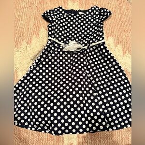 Vintage Girls size 6X, Sweet Heart Rose Polka Dot Dress in Navy and White dress.